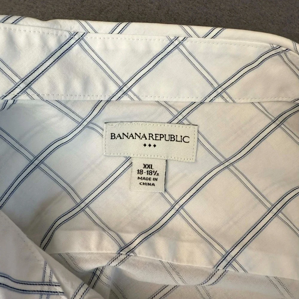 Banana Republic Shirt XXL White Blue Square Casual Long Sleeve Shirt Mens